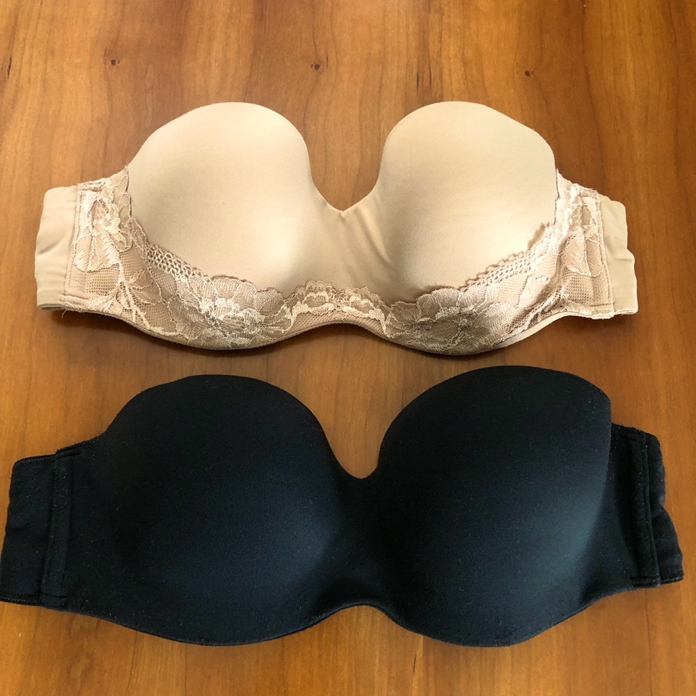 Two Victoria’s Secret strapless bras, 36B